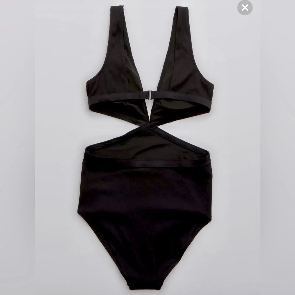Aerie Real Good Women Swimsuit Black XL One Piece Full Coverage